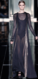 Click on image - LESSON 1 => In fashion terms, see-through garments are generally a message about direction, and maybe even intention, but not actual wardrobes. Roberto Cavalli -  model Fall 2009 for Spring 2010 line.