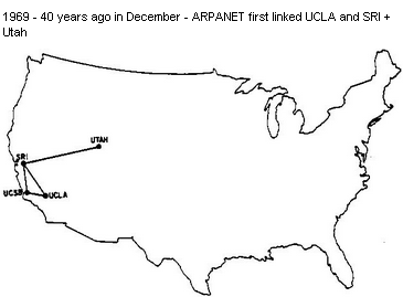 Image - ComMetrics tweet - #history Internet 1969-10-29 first email from UCLA to SRI (Menlo Park), 40 years ago in December - ARPANET first linked UCLA and SRI + Utah
