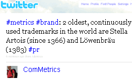 Image - tweet by ComMetrics - #metrics #brand: 2 oldest, continuously used trademarks in the world are Stella Artois (since 1366) and Löwenbräu (1383) #pr