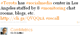 Image - Michael Notté - #Toyota has #socialmedia center in Los Angeles staffed by 8 #monitoring chat rooms, blogs, etc. http://cli.gs/QVQQzA #recall