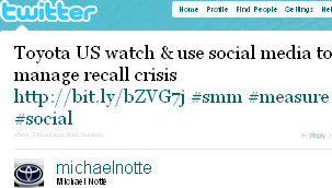 Image - Michael Notté - Toyota -Toyota US watch & use social media to manage recall crisis http://bit.ly/bZVG7j #smm #measure #social