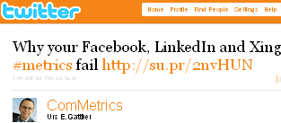 Image - graphic - tweet - @ComMetrics - Why your Facebook, LinkedIn and Xing #metrics fail http://su.pr/2nvHUN