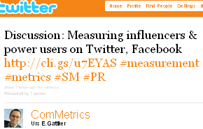 Image - tweet by @ComMetrics Discussion: Measuring influencers & power users on Twitter, Facebook http://cli.gs/u7EYAS #measurement #metrics #SM #PR