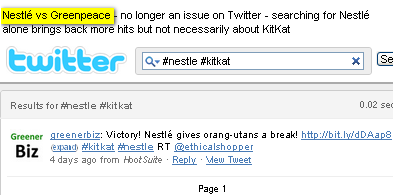 Image -  search Twitter using # hashtag and #Nestle #KitKat to get these results by @ComMetrics  - few results on Twitter