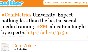 Image - tweet by @ComMetrics #ComMetrics University: Expect nothing less than the best in social media training. #SM education taught by experts: http://ad.vu/3x5m