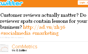 Image - tweet by @ComMetricsCustomer reviews actually matter? Do reviewer spats contain lessons for your business? http://ad.vu/zh36 #socialmedia #marketing