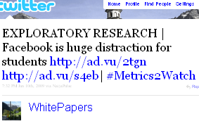 Image - tweet by @WhitePapers EXPLORATORY RESEARCH | Facebook is huge distraction for students http://ad.vu/2tgn http://ad.vu/s4eb| #Metrics2Watch