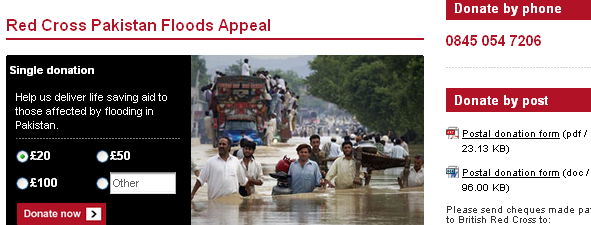 Image - webpage - British Red Cross - Pakistan floods appeal - round 14 million people have been affected and around 900,000 homes have been damaged or destroyed. 