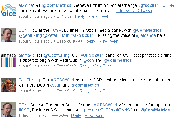 Image - GFSC2011 - Panel 4 - Social Media and the Business Community - some tweets sent during the session by panelists and the audience.