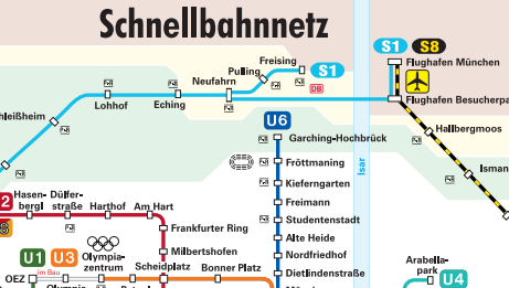 Image - infographic - Das Schnellbahnnetz im MVV - Munich public transport - much information presented in such a way that makes it easy to find your way around.