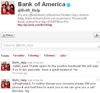 Image - Bank of America - Twitter account.