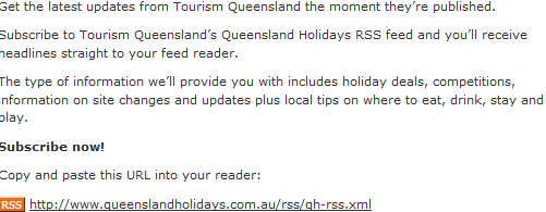 getting Quensland's latest from tourism office via RSS