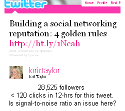 Image - tweet by @Lorirtalor - Do followers see this as noise or signal?