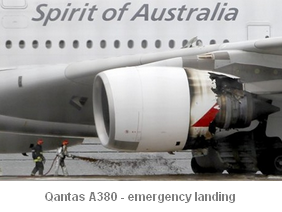 Image - Qantas A380 - emergency landing in Singapore after part of the plane's engine-cover fell off mid-flight. 