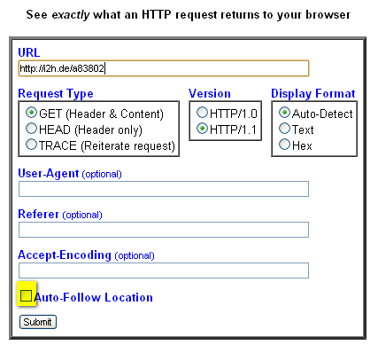 Image - The info you want - here's how it's done - determining whether the URL shortener service uses Code 301.