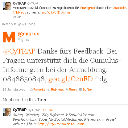 CyTRAP fragt Migros - warum klappt das nicht - die Antwort folgt sogleich - ruf uns an