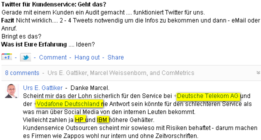 Google+ Diskussion - Vodafone und Deutsche Telekom - Kunden wird schneller geholfen wenn die Anfrage über Twitter oder Facebook kommt als über das Call-Center - warum?