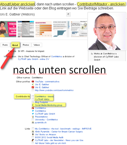 ANKLICKEN fuer mehr Infos - Vernetzen Sie Ihr Google Plus Profil - mit der Webseite, Blog, usw